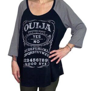 Sz.2X*Doe*Black Ouija Board Baseball Shirt--3/4 Sleeves